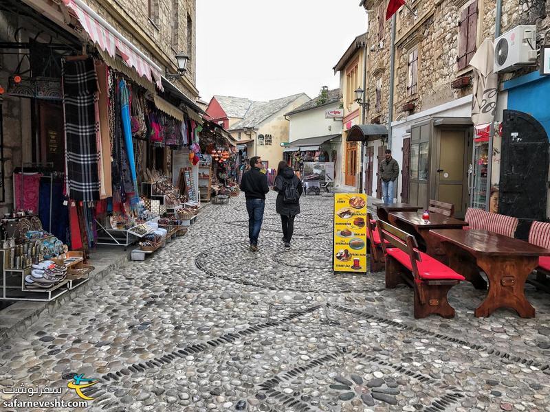 Paving made of round stones in Mostar