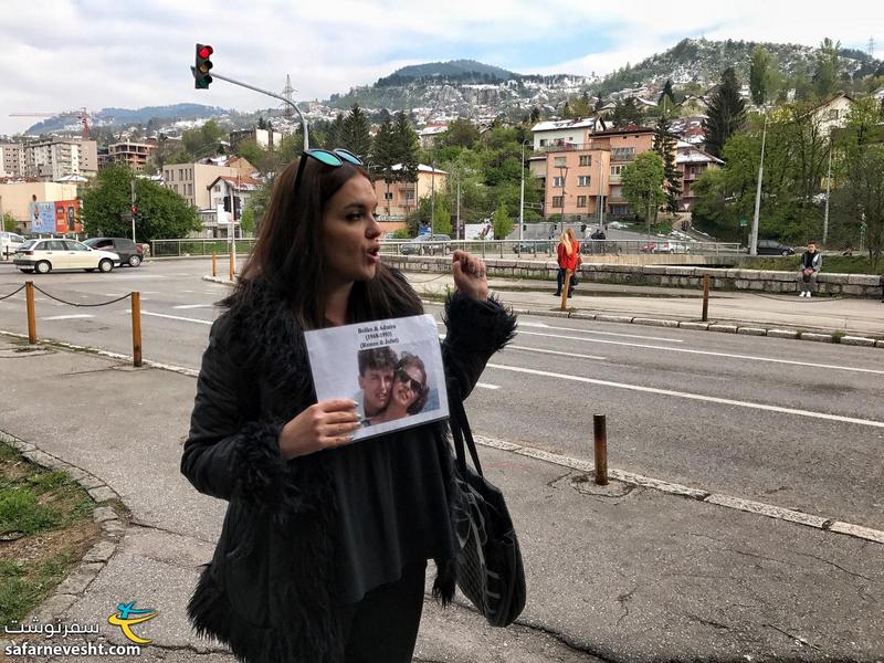 Our Sarajevo War Tour guide telling us the story of a Serb boy and a Bosnian Girl that were shot on a bridge by snipers and their bodies remained there for 8 days. Later, they were known as Romeo and Juliet of Sarajevo