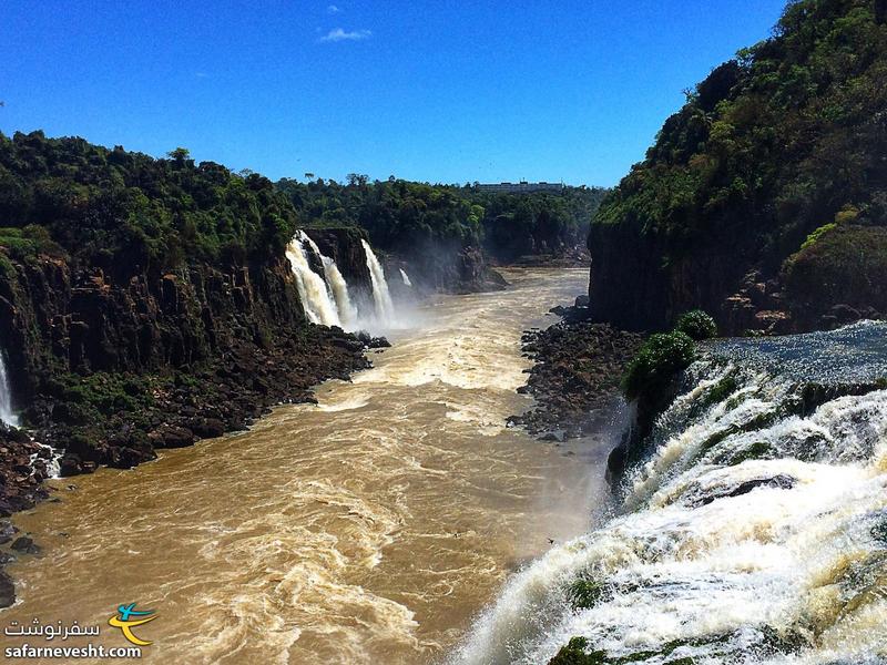 آبشارهای ایگواسو و رودخانه پارانا - سمت راست برزیل و سمت چپ آرژانتین