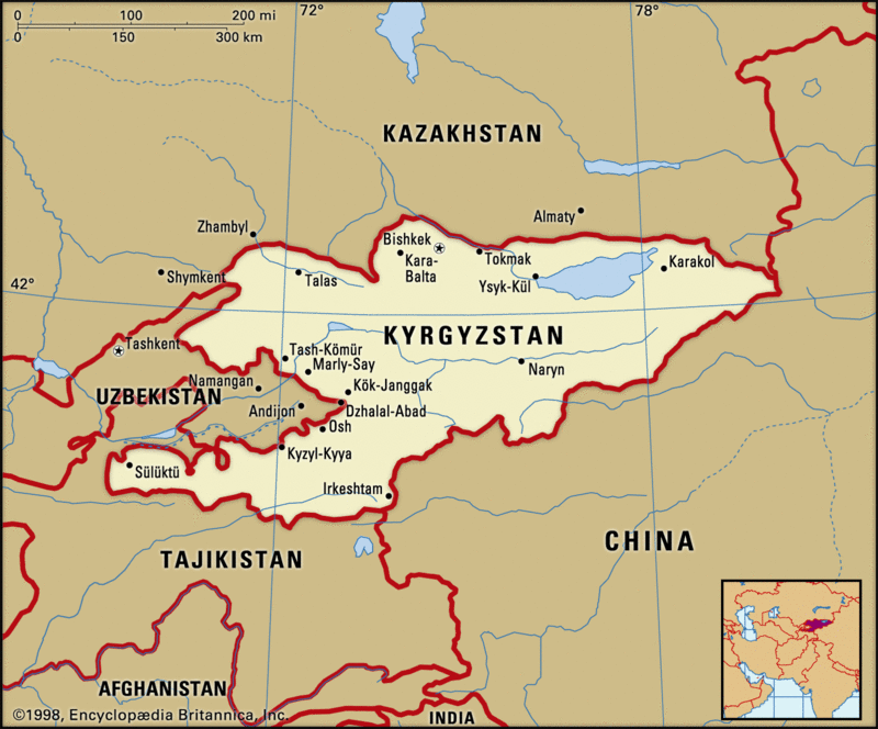 نقشه قرقیزستان و همسایگانش