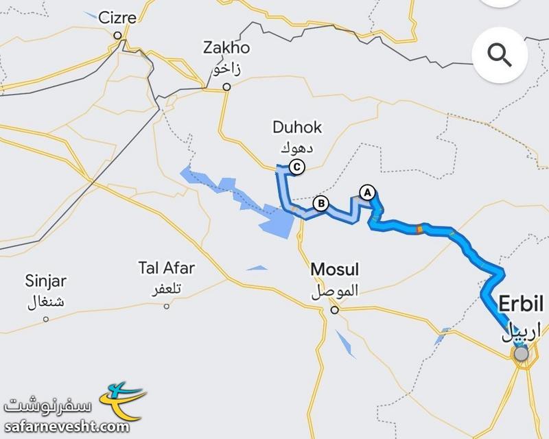 مسیر از اربیل به لالش، القوش و دهوک.
