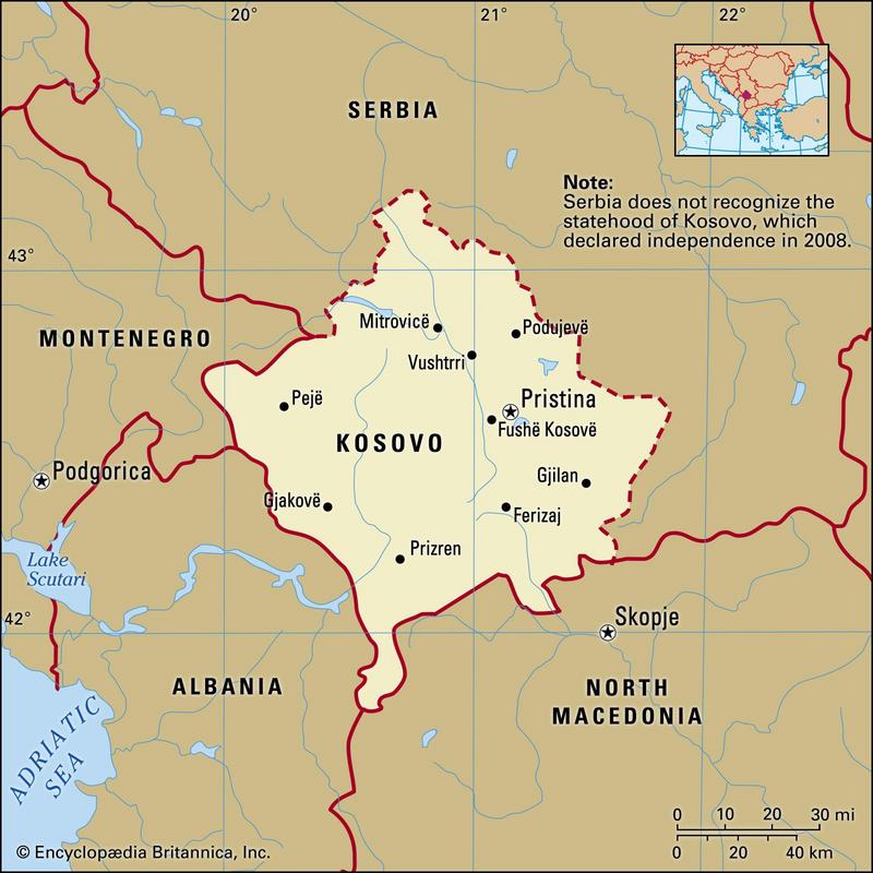 نقشه کشور کوزوو جوان ترین کشور قاره اروپا