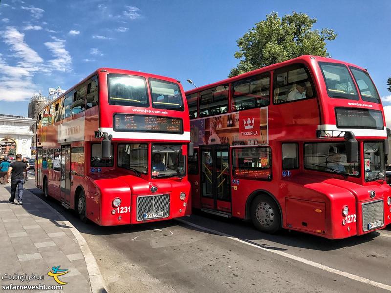 اتوبوس های دوطبقه ای که یادآور لندن هستند نه اسکوپیه در مقدونیه!