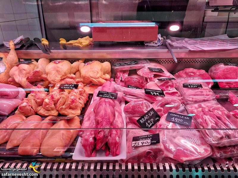 بازار محلی بارسلونا، انواع گوشت
