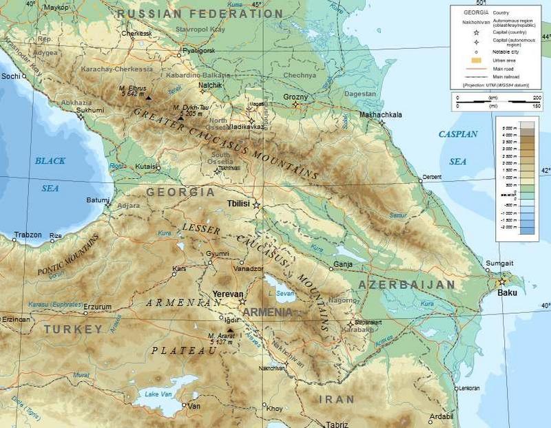 نقشه توپوگرافی ناحیه قفقاز