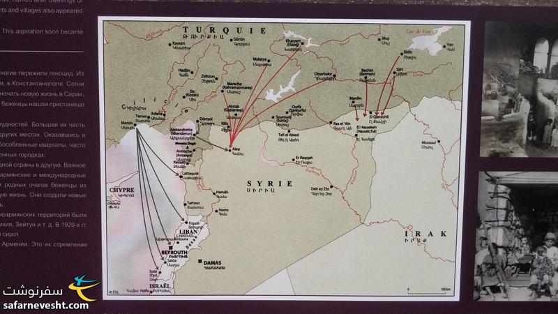 نقشه ای که مسیر مهاجرت آوارگان ارمنی را در دوران نسل کشی ارامنه تشریح می کند