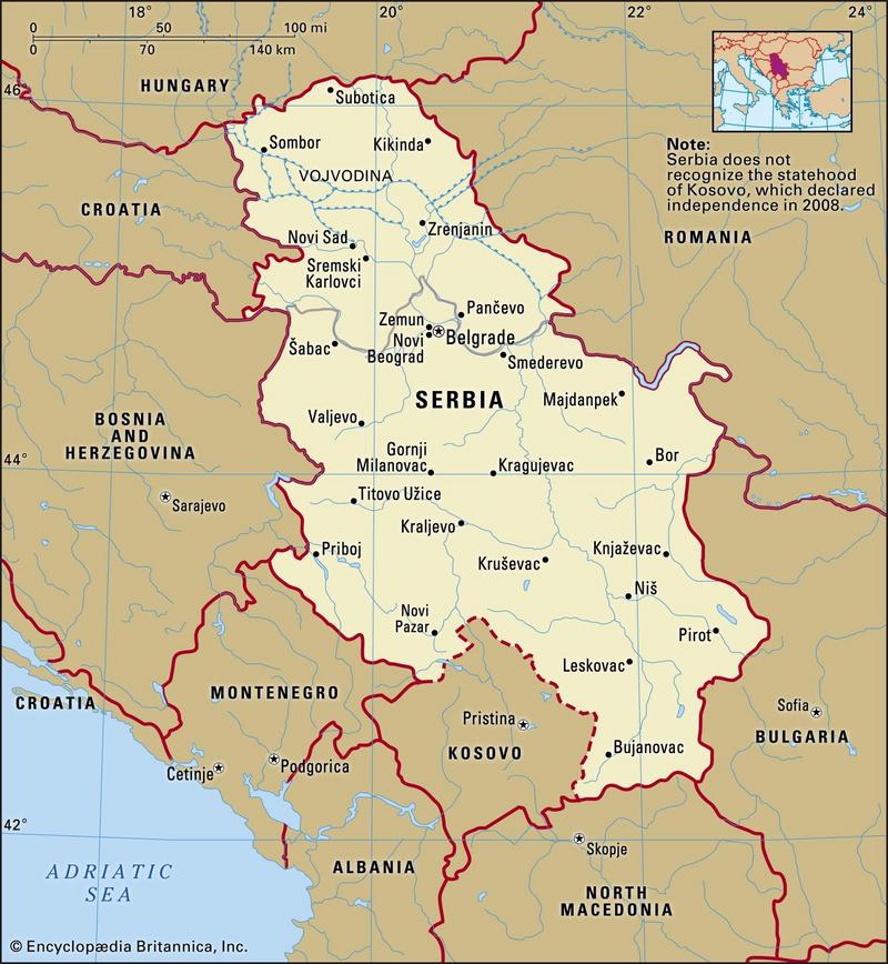 نقشه کشور صربستان