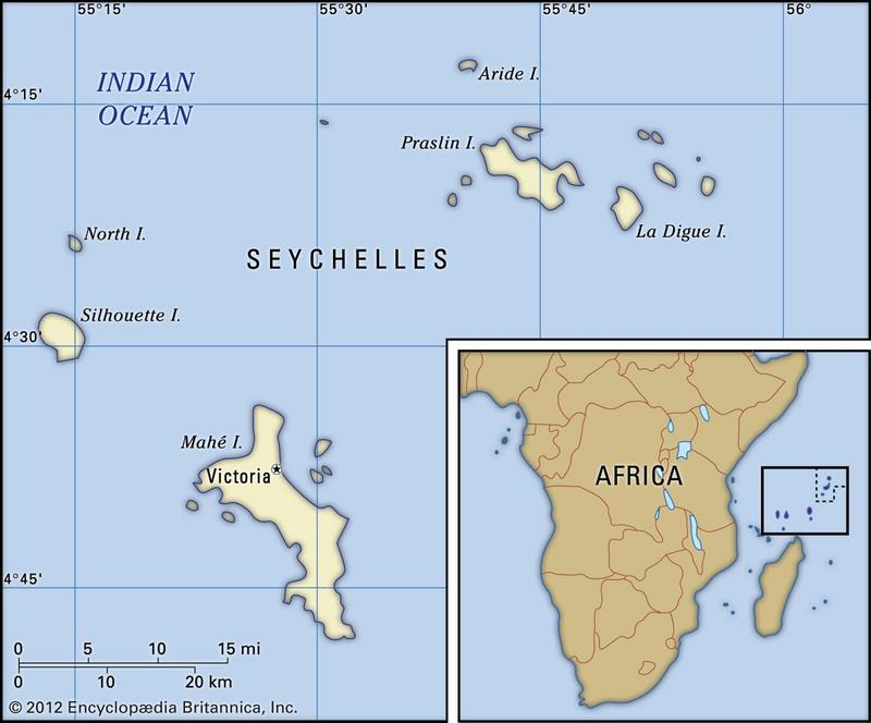 نقشه کشور سیشل و فاصله ش با قاره آفریقا
