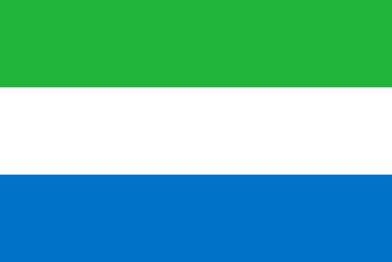 پرچم سیرالئون. رنگ سبز نماد کشاورزی و جنگل، رنگ آبی نماد آب های اقیانوس، رنگ سفید نماد یکپارچگی و عدالت