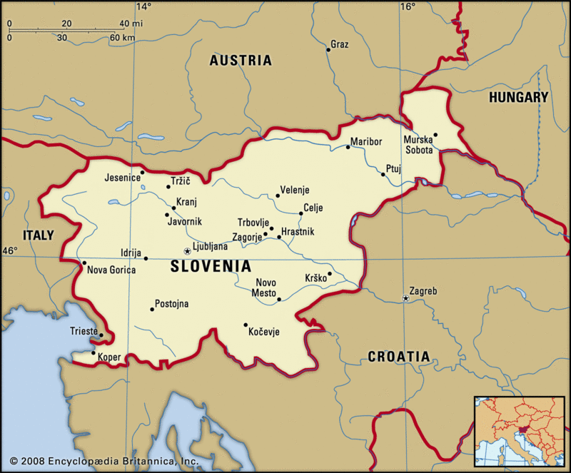 نقشه کشور کوچک اسلوونی که هم اندازه استان ایلام هست